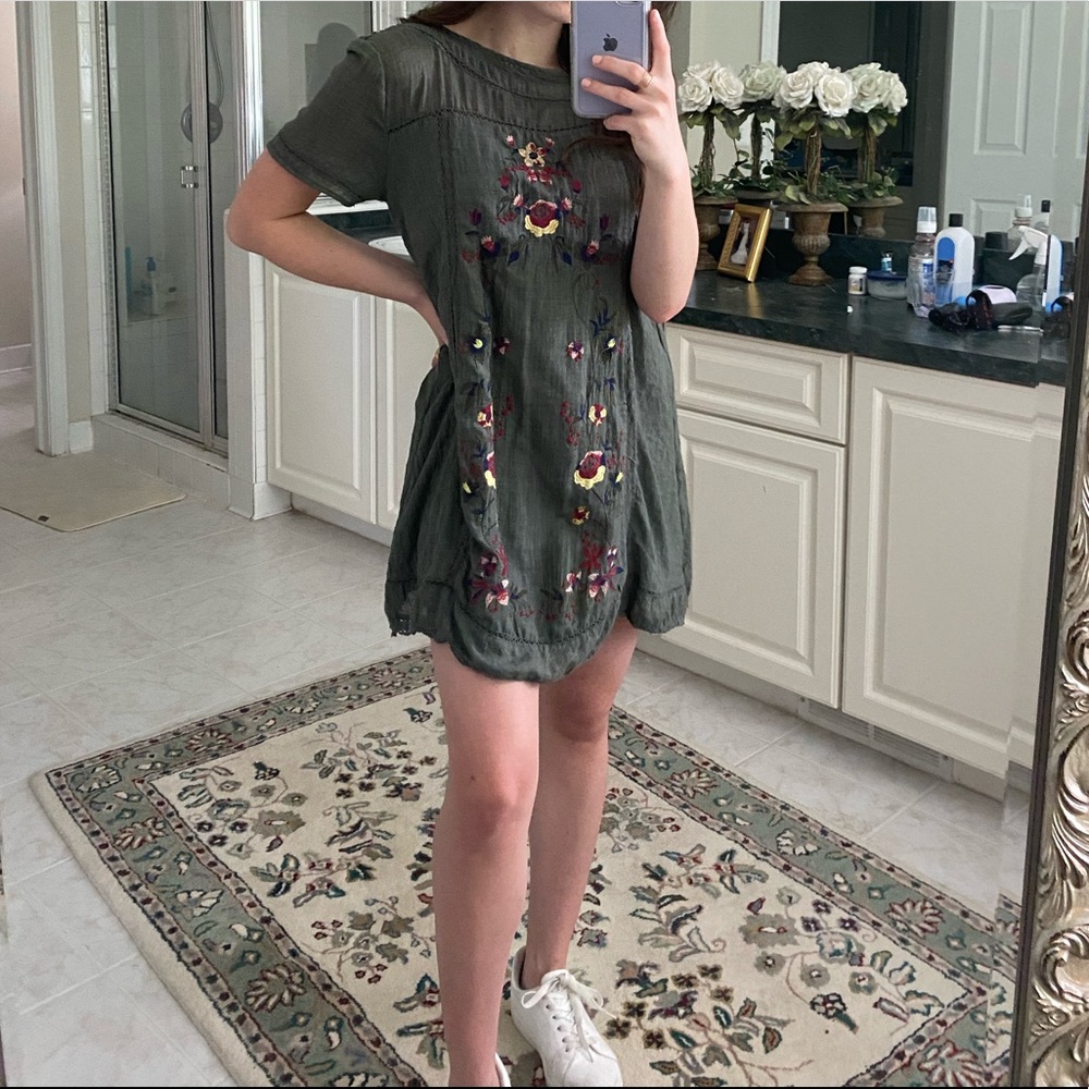 Green Embroidered T-shirt Dress